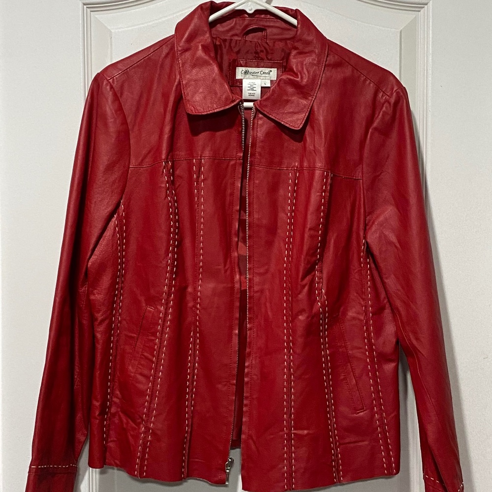 100% Leather Jacket with beautiful tan stitching